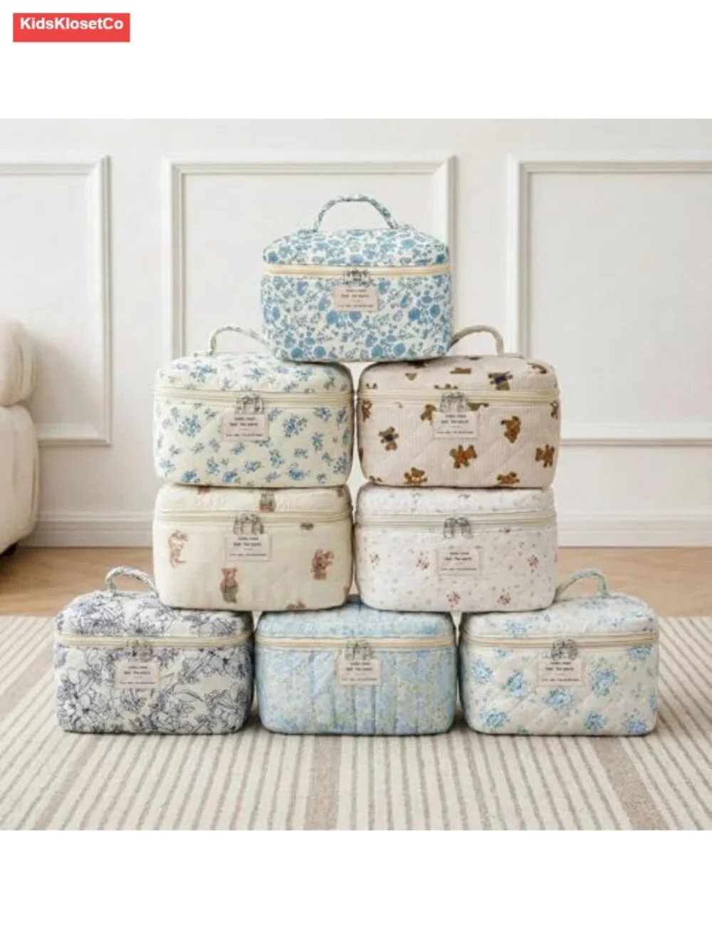 Large Floral Quilted Makeup Bag Cosmetic Travel Toiletry Organizer